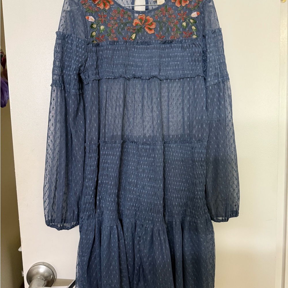 NWOT - Maeve Blue Long Sleeve Dress with Floral Embroidery 🧡